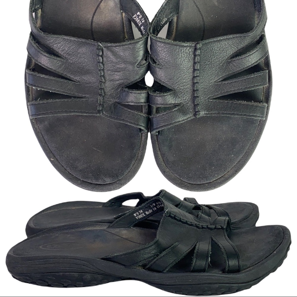 TEVA Black Leather Slide Sandals | 7